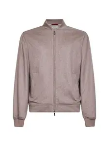 Brunello Cucinelli Beige Lightweight Cashmere Flannel Bomber Jacket