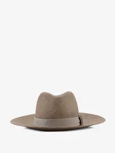 Brunello Cucinelli Raffia Fedora Hat with Monili Detail