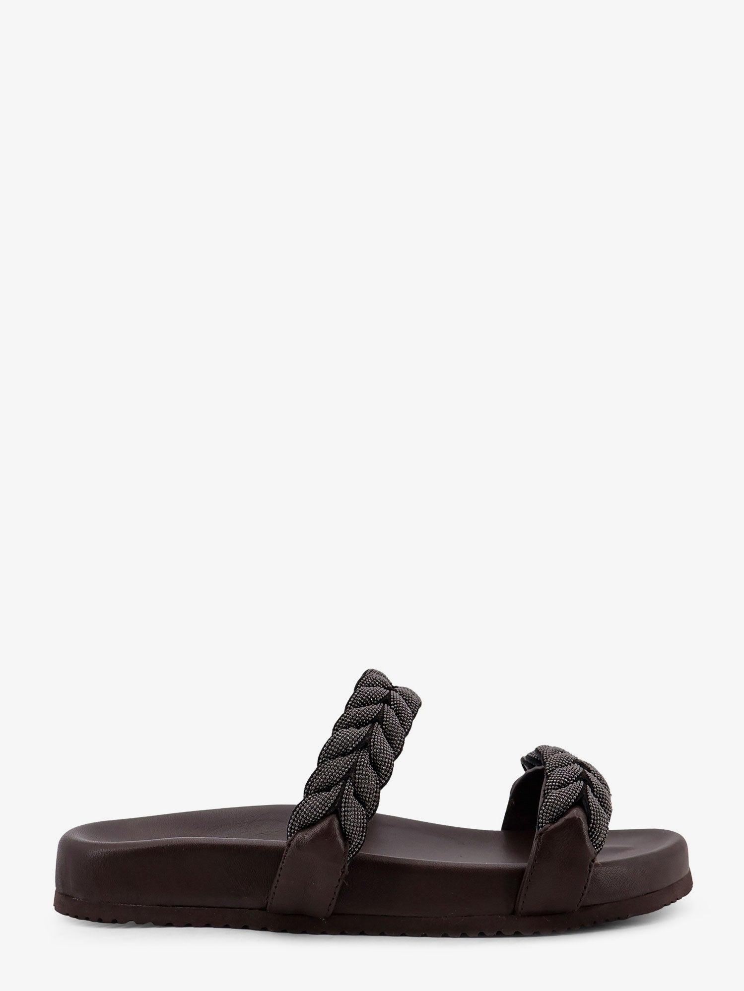 Brunello Cucinelli Leather sandals with woven Monili detail