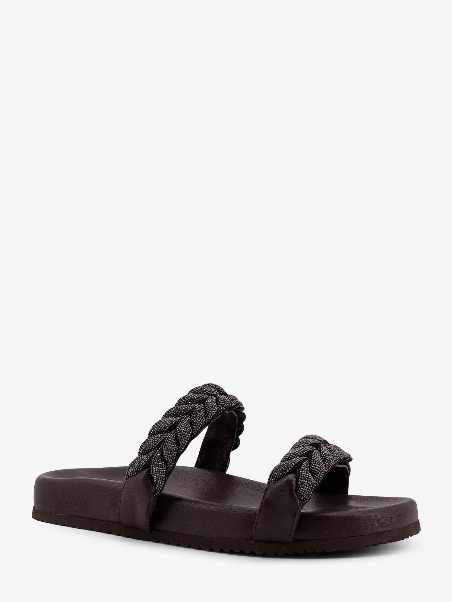 Brunello Cucinelli Leather sandals with woven Monili detail