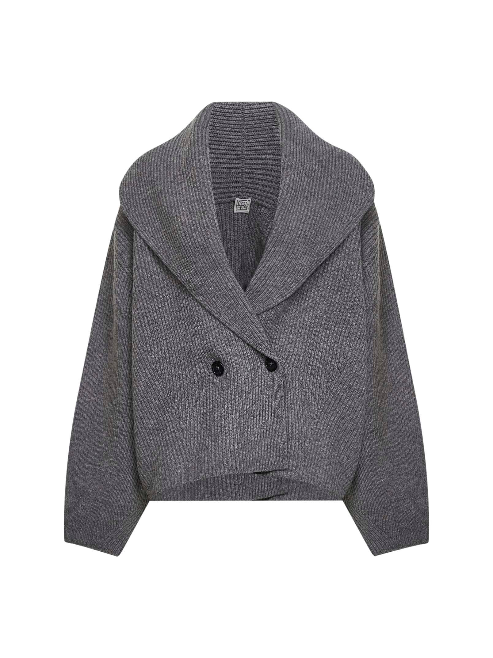 Toteme Mid Grey Ribbed Wool Shawl-Lapel Cardigan