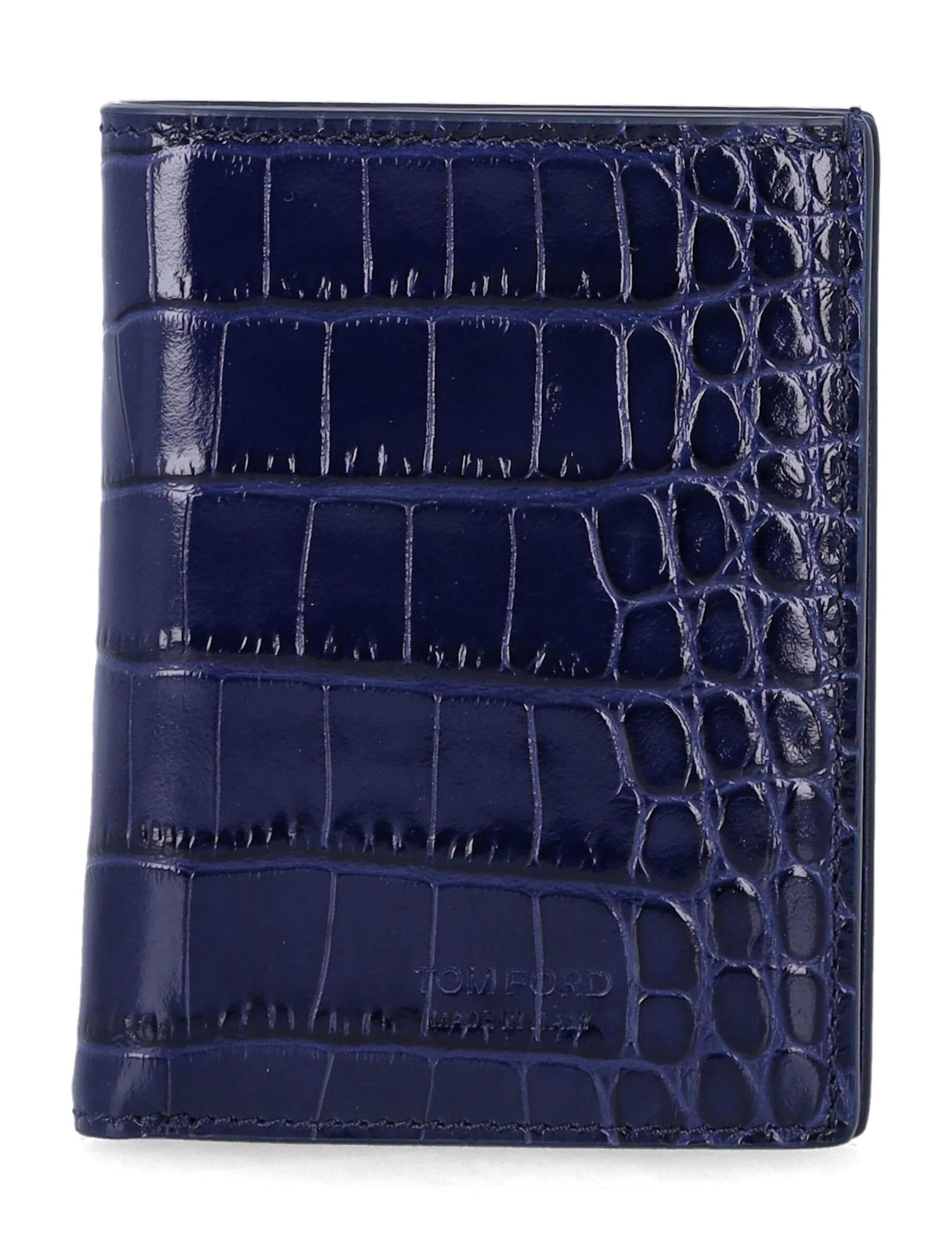 Tom Ford Blue Croc-embossed Leather Cardholder