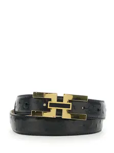 Elisabetta Franchi Black Belt With Front Buckle Closure In Leather