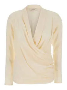 Jucca White Blouse With V Neck And Front Draping