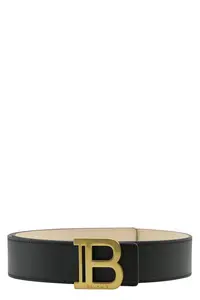Balmain Elegant Black Leather Belt With Gold Buckle