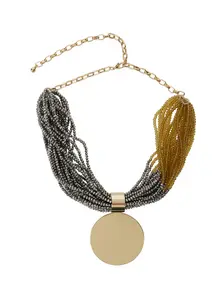 Antonelli Damian Metallic Necklace With Interwoven Beaded Design And Pendant