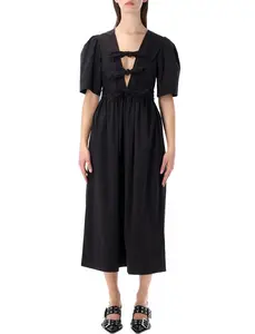 GANNI Black Cotton Midi Dress