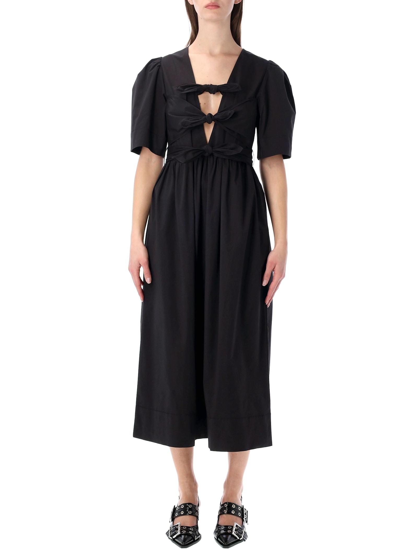 GANNI Black Cotton Midi Dress
