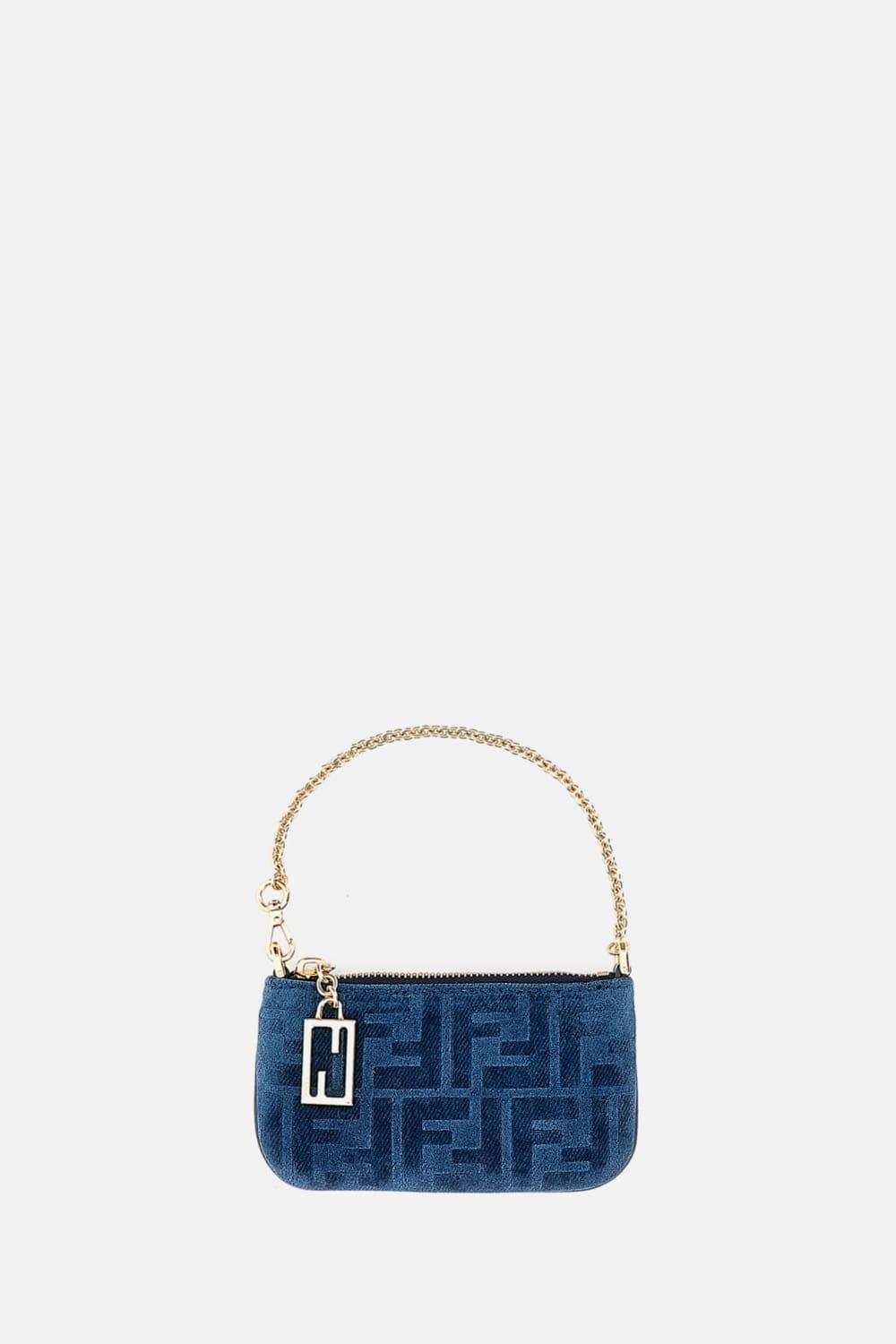 Fendi Mini Flat Pouch Denim Flock Ff