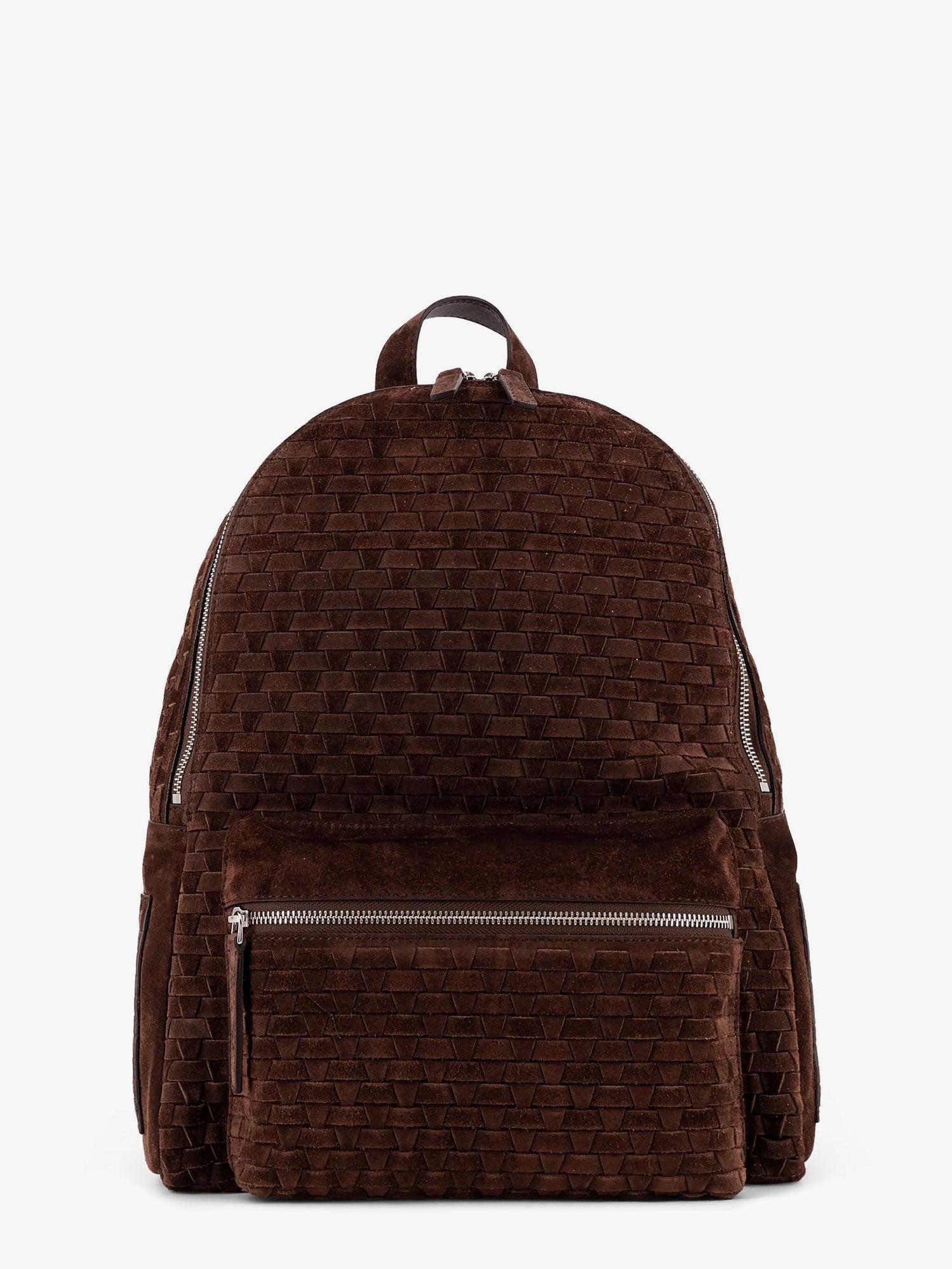 ORCIANI Suede Backpack with Woven Pattern