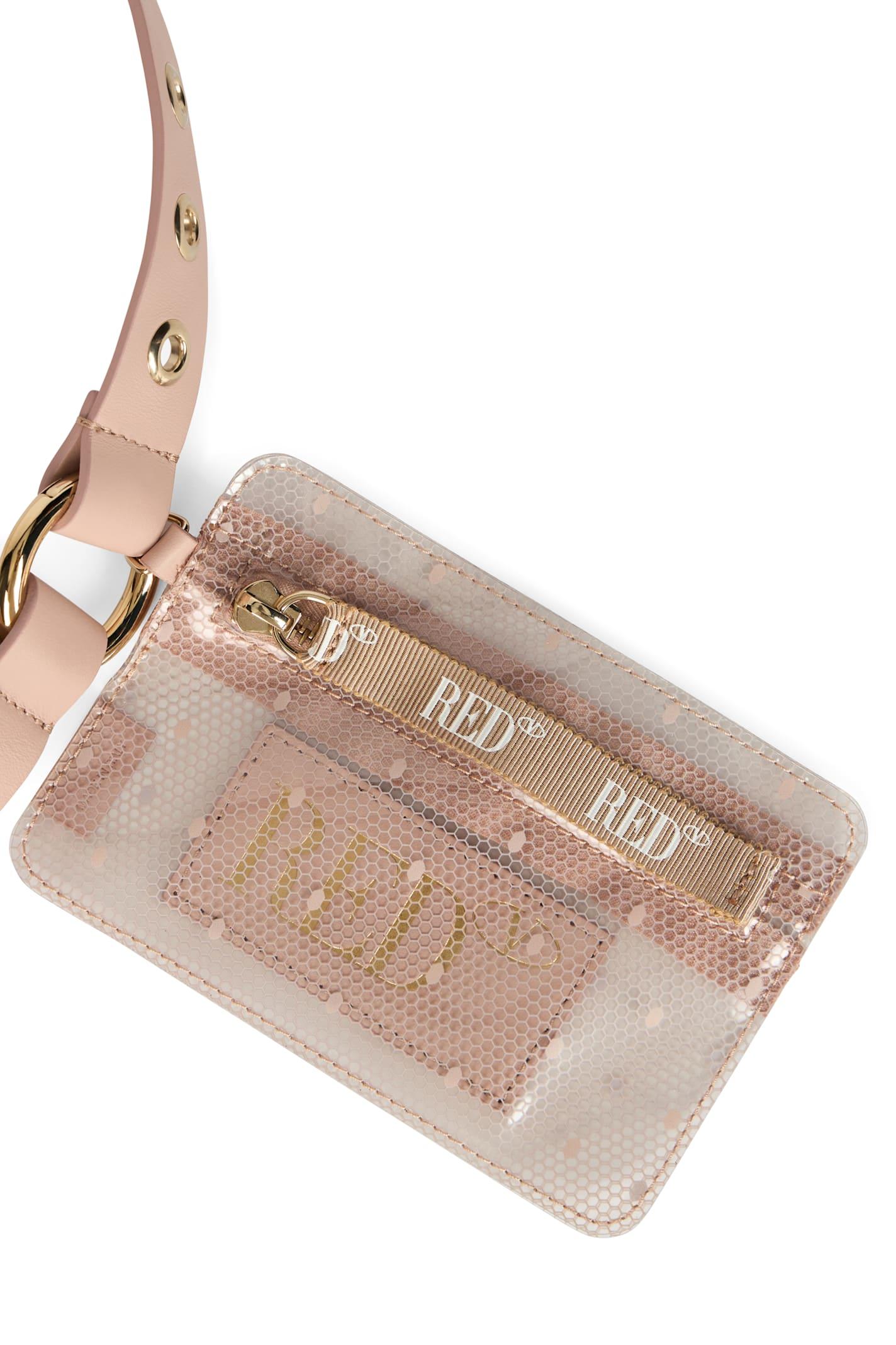 RED Valentino Elegant Pale Pink Belt With Integrated Keychain and Cardholder Purse