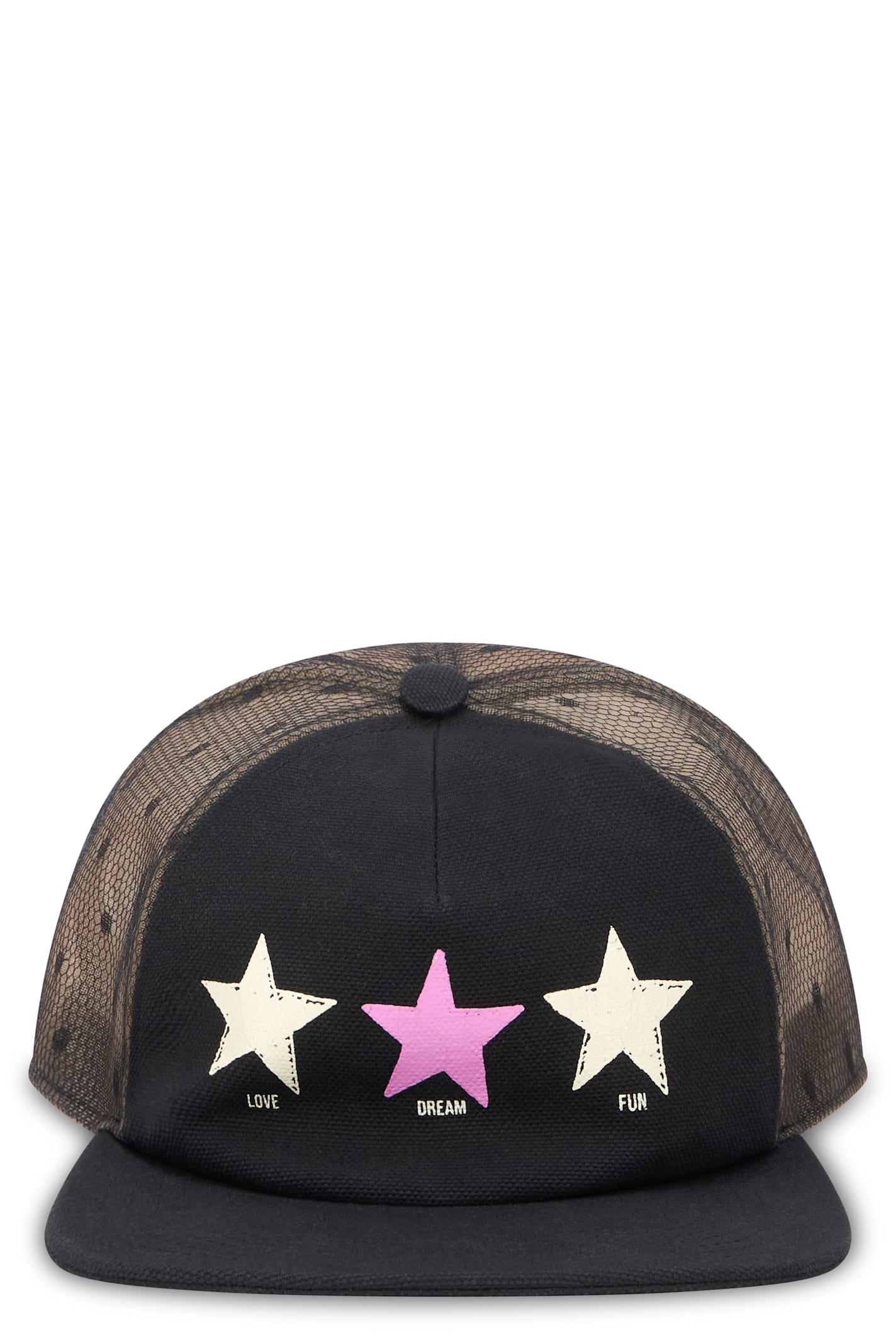 RED Valentino Modern Black Cap With Colored Stars And Transparent Mesh