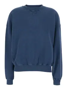 SEMICOUTURE Blue Crewneck Sweatshirt With Dropped Shoulders And Logo Lettering On The Rear