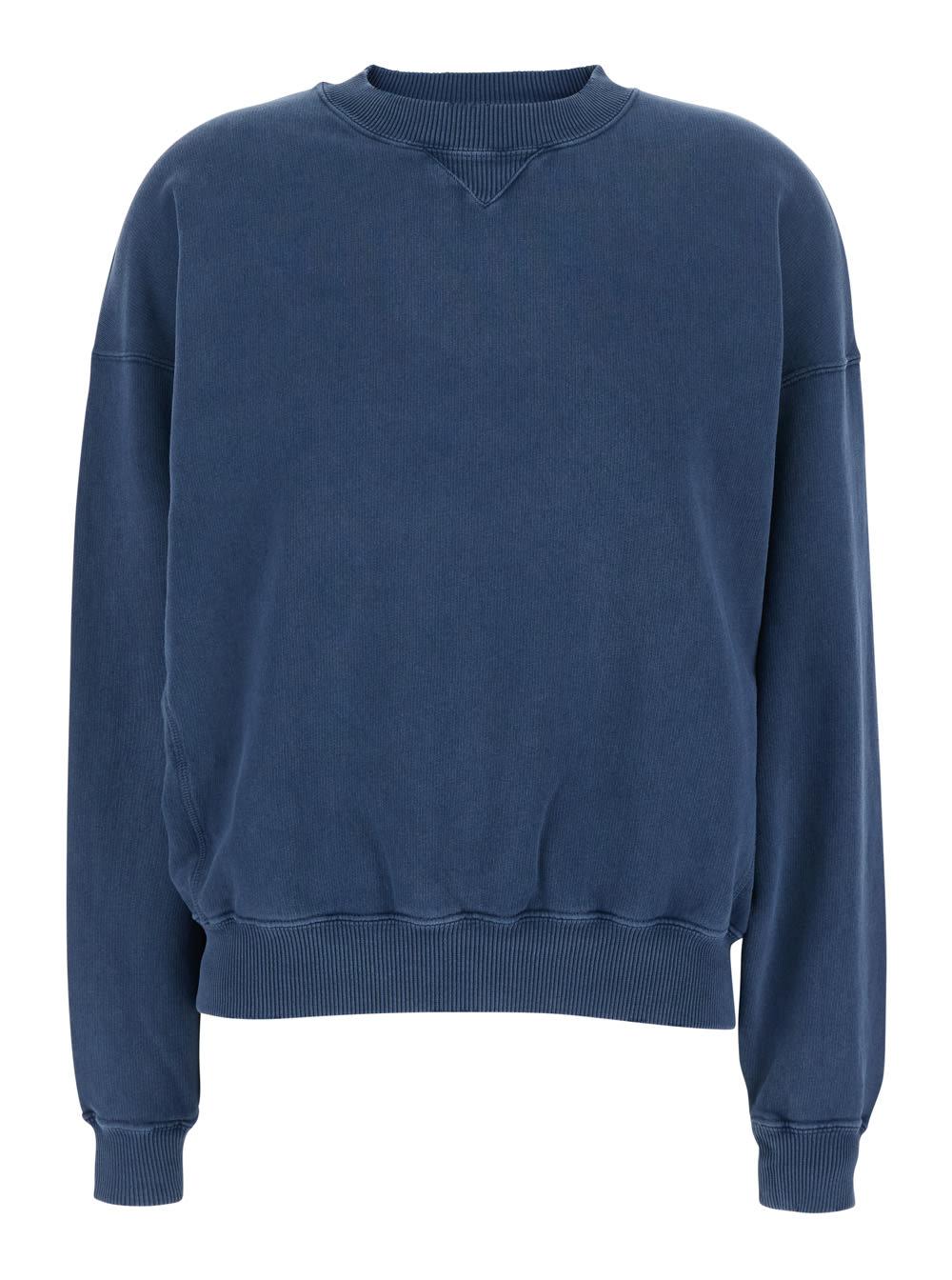 SEMICOUTURE Blue Crewneck Sweatshirt With Dropped Shoulders And Logo Lettering On The Rear