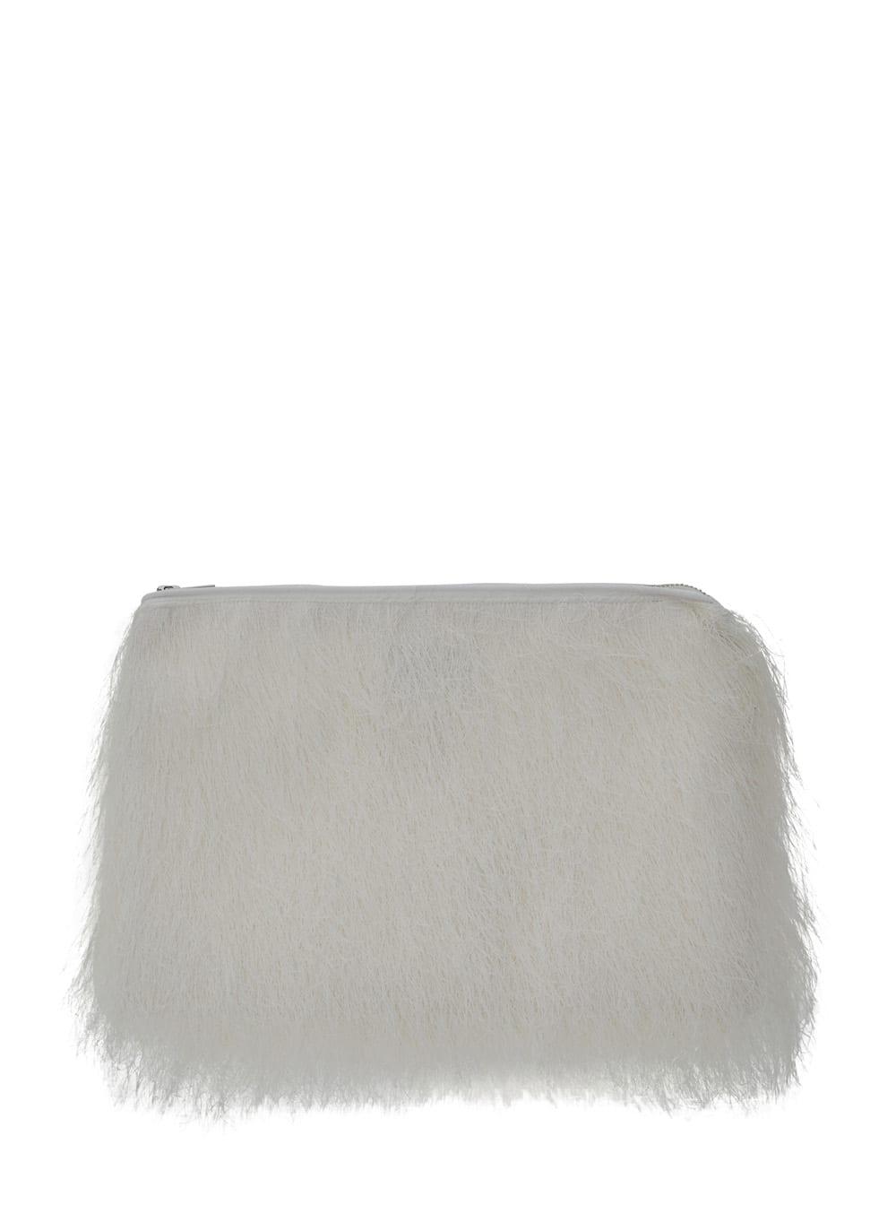 Loulou Studio Evano White Clutch with Fringed Design and Zip Closure