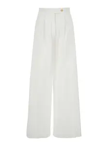 SEMICOUTURE buddy White Pants With Front Button And Zip Closure In Cotton Stretch Woman