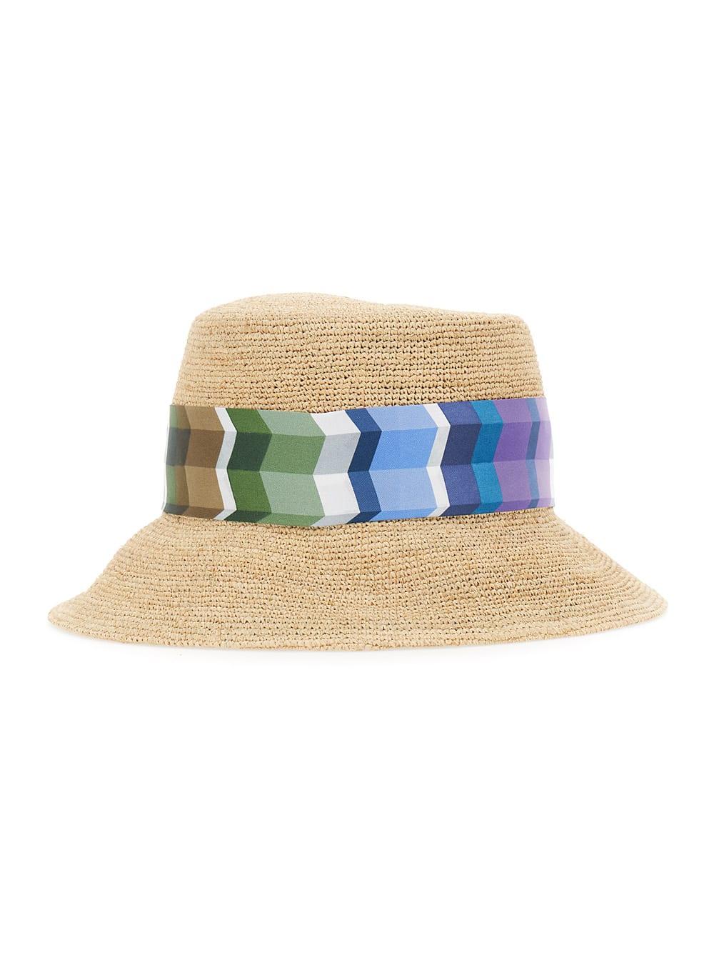 Missoni Multicolor Bucket Hat With Maxi Bow In Raffia