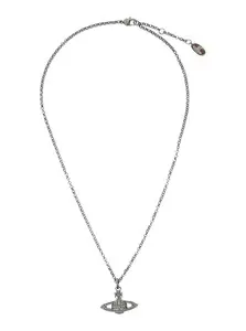 Vivienne Westwood Silver Colored Necklace With Orb Pendant And Crystal Embellishments