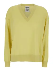 SEMICOUTURE Yellow Sweater With Dropped Shoulders And V Neck In Wool