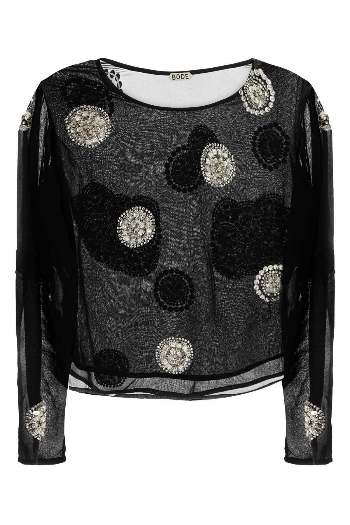 Bode Black Crepe Brooch Top