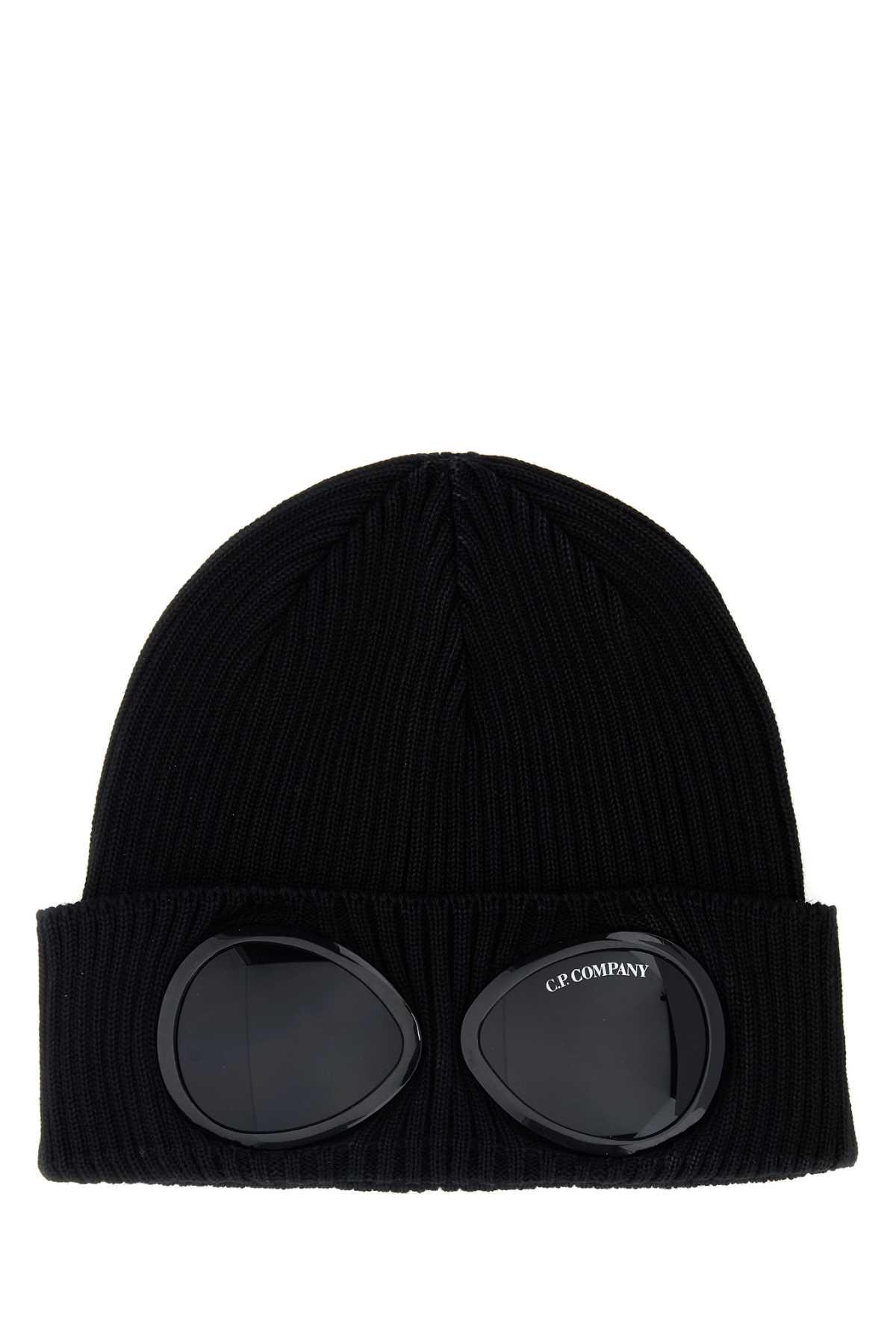 C.p. Company Black Cotton Beanie Hat