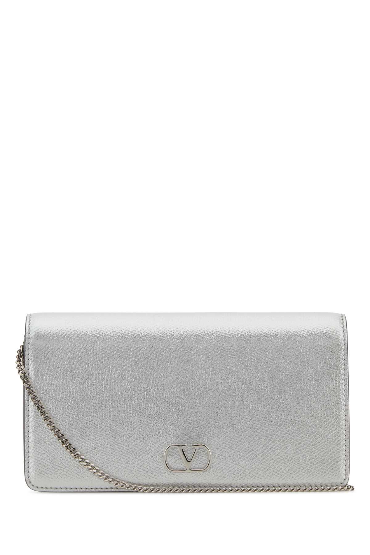 Valentino Garavani Silver Leather Vlogo Signature Crossbody Bag