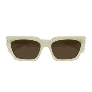 Saint Laurent Eyewear SL 826 Page Linea Corner Angle Ivory Brown Sunglasses