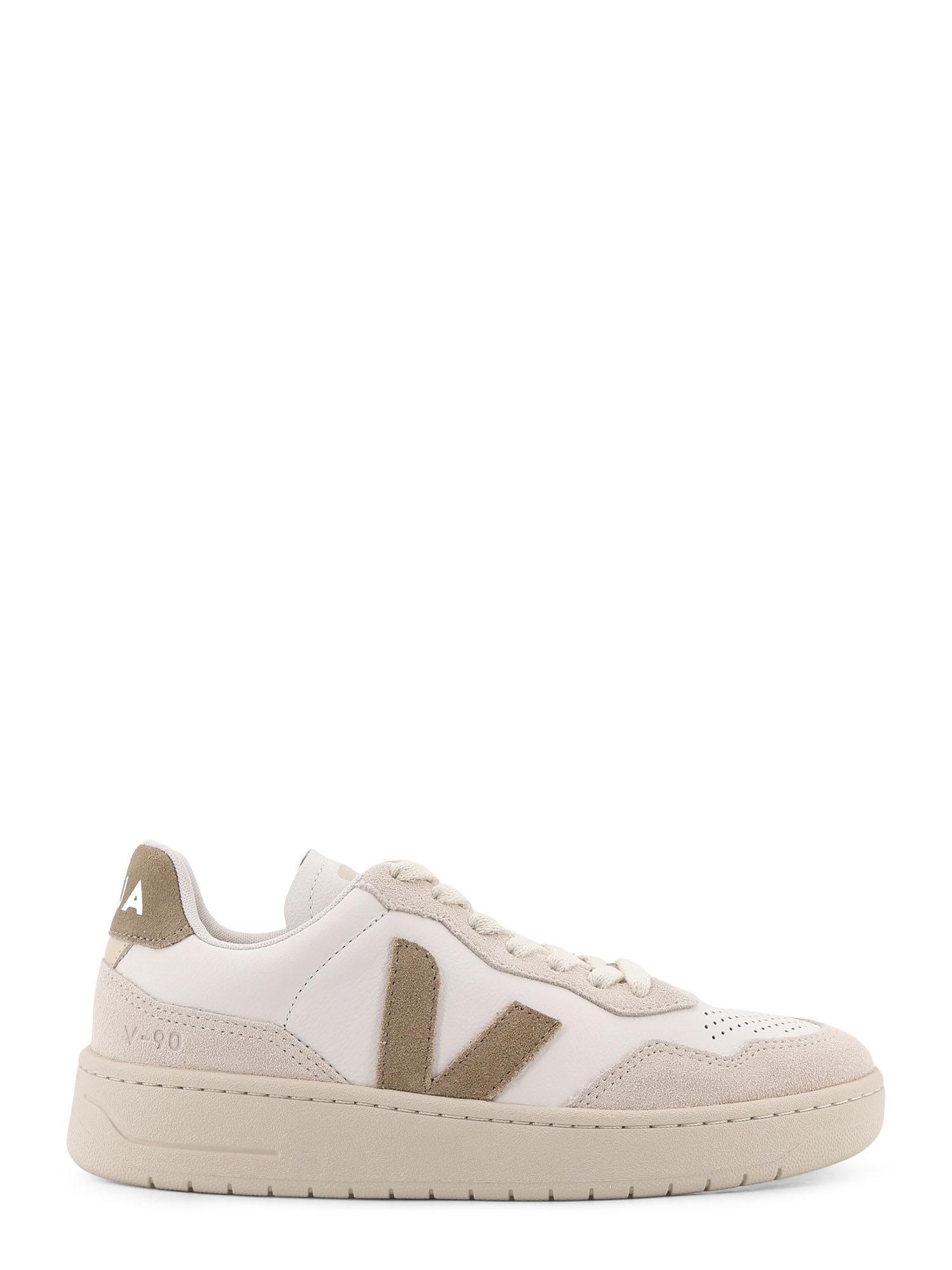 Veja V-90 Leather Sneakers With Suede Inserts