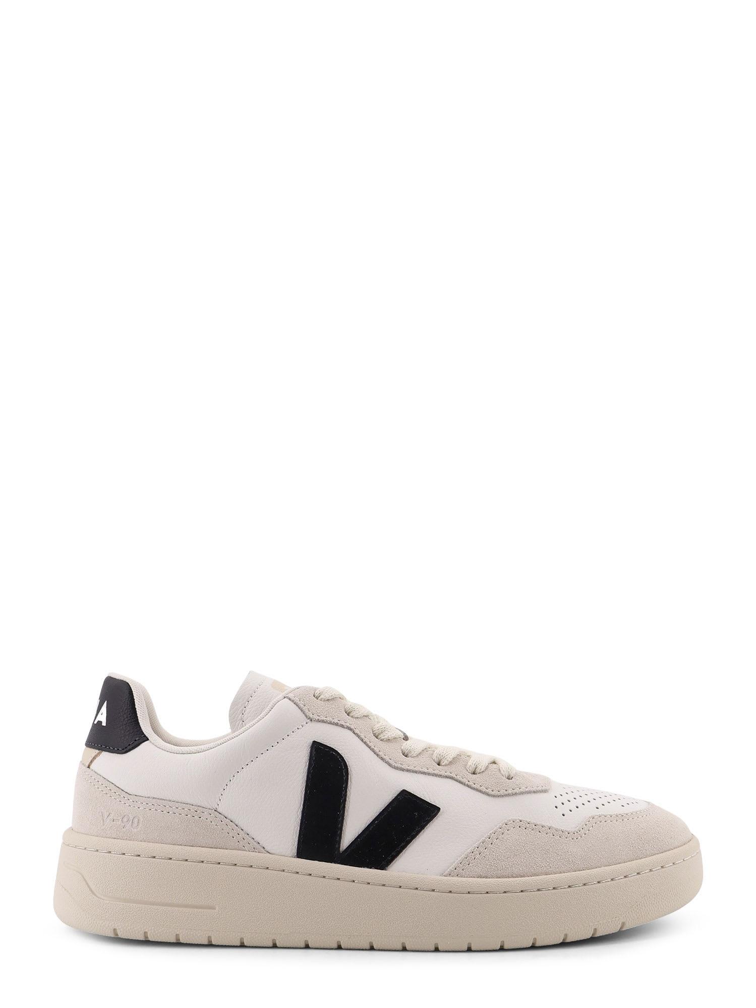 Veja V-90 Leather Sneakers With Suede Inserts