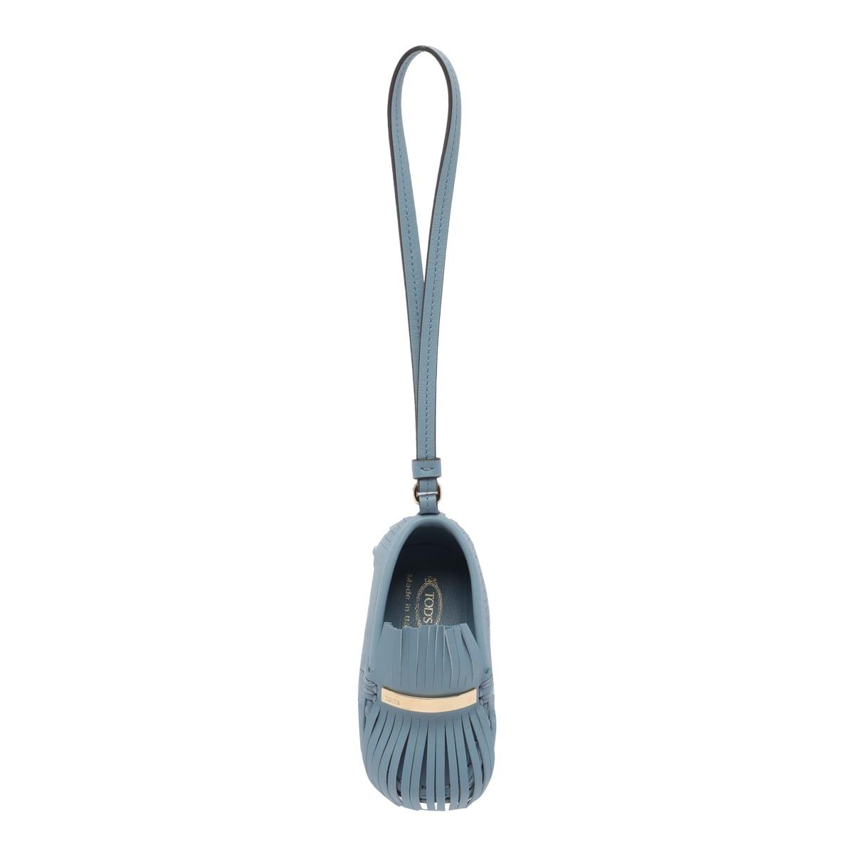 Tod's Leather Gommino Charm and Light Blue Key Rings