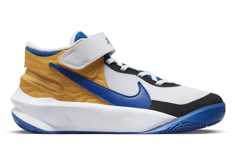 Nike Team Hustle D 10 FlyEase White Yellow Ochre Game Royal